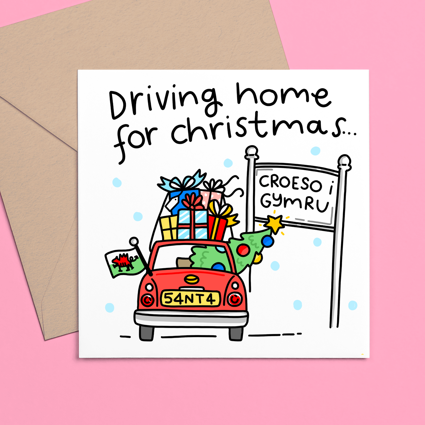 DRIVING HOME WELSH CHRISTMAS CARD